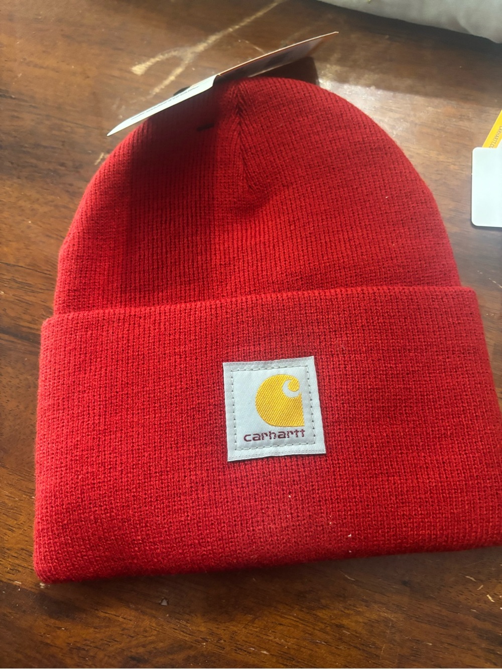 Carhartt Red Acrylic Watch Hat with Gold Logo Patch